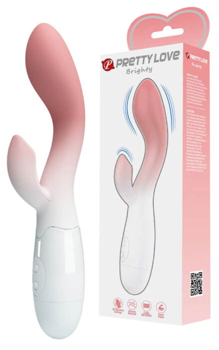 Луксузен розево-бел силиконски вибратор со 30 модови на вибрација 20 X 3.4 см. (Pretty Love)