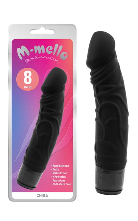 Реалистичен црн силиконски вибратор со 7 модови на вибрација 19,5 X 3.8 см (M-Mello)