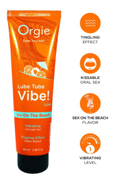 (Lube Tube Vibe) Лубрикант со вибрација и со вкус на Коктел SEX ON THE BEACH на водена база 100 ml