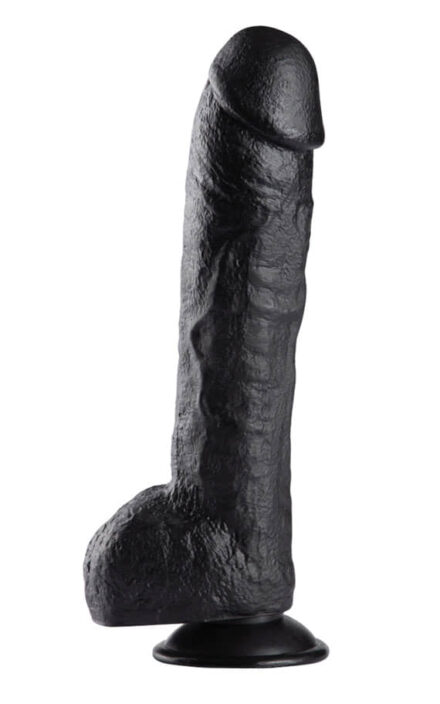 (31 X 6 cm.) Големо Црно Реалистично Дилдо со тестиси и вени